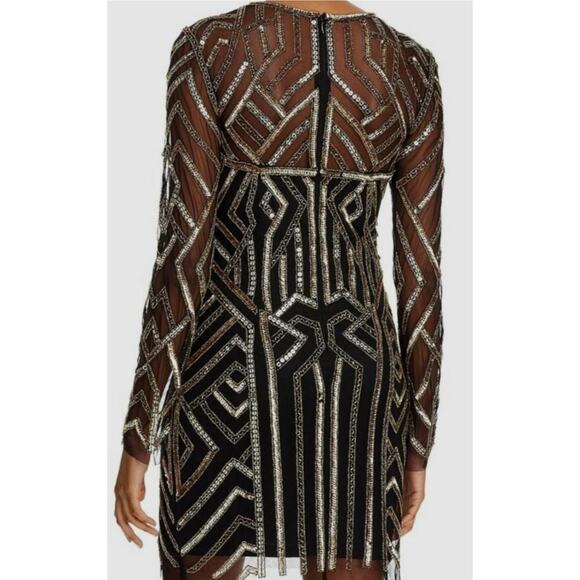 $265 NEW Aidan Mattox Beaded Dress Sz 2 Black Gold Geometric Holiday Designer - Picture 8 of 16